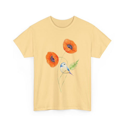 Floral Bird Unisex Cotton Tee | Nature Lover's Shirt | Gift for Spring | Casual Wear | Eco-Friendly Apparel