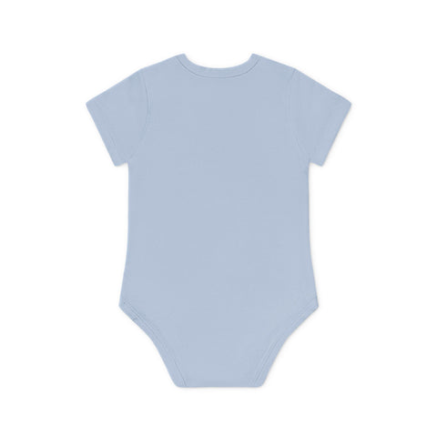 Cute Organic Baby Bodysuit with Rainbow and Teddy Bear Design