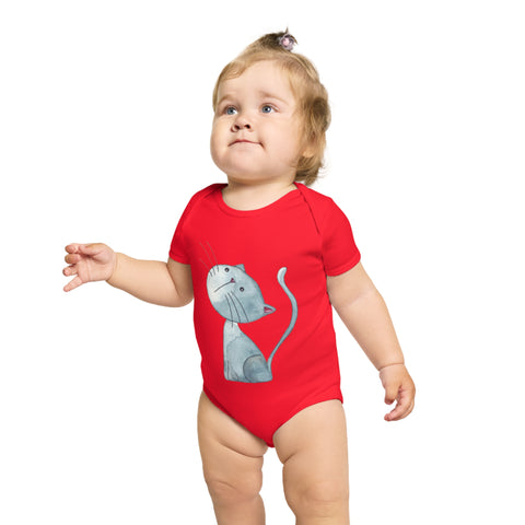 Adorable Cat Print Short Sleeve Baby Bodysuit for Newborns
