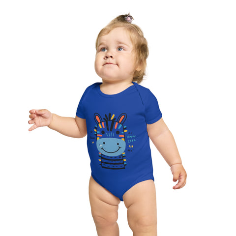 Happy Zebra Short Sleeve Baby Bodysuit - Cute Infant Outfit for Celebrations & Everyday Wear