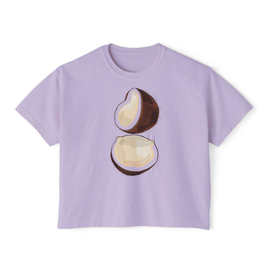 Coconut Boxy Tee - Soft Casual Top, Beachwear, Summer Fashion, Eco-Friendly Gift, Tropical Vibes