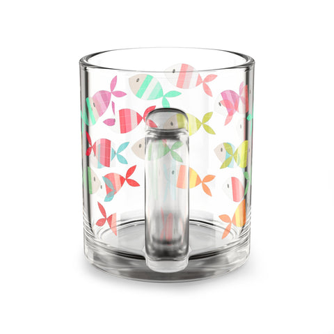 Colorful Fish Pattern Glass Mug - 10oz Decorative Drinkware