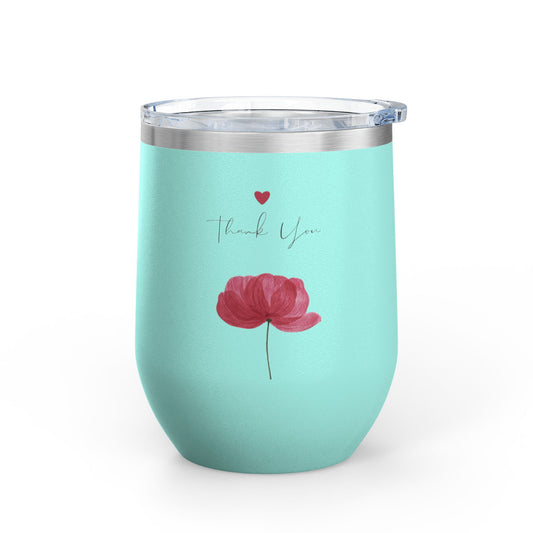 Floral Thank You Tumbler, 12oz | Gift for Wine Lovers, Wedding Favors, Birthday Drinkware, Personalized Gift, Floral Tumbler