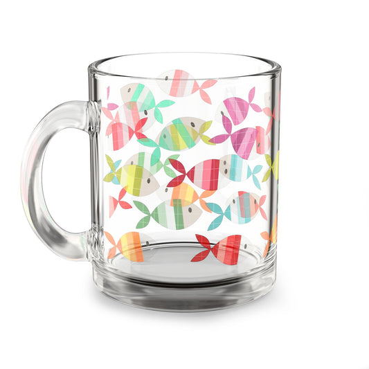 Colorful Fish Pattern Glass Mug - 10oz Decorative Drinkware