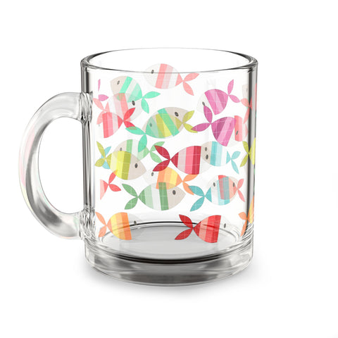 Colorful Fish Pattern Glass Mug - 10oz Decorative Drinkware