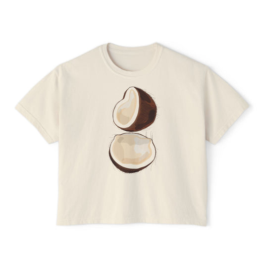 Coconut Boxy Tee - Soft Casual Top, Beachwear, Summer Fashion, Eco-Friendly Gift, Tropical Vibes