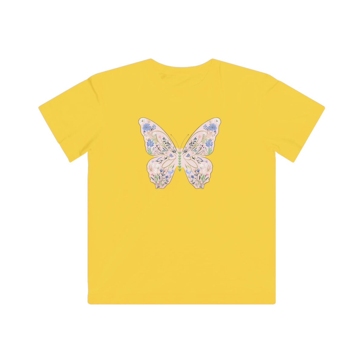 Kids Butterflies Graphic Tee - Bright Yellow Butterfly Design