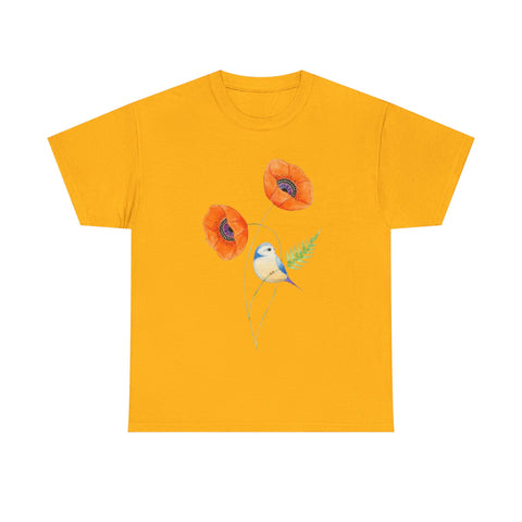 Floral Bird Unisex Cotton Tee | Nature Lover's Shirt | Gift for Spring | Casual Wear | Eco-Friendly Apparel