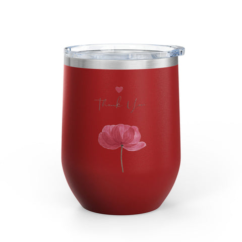 Floral Thank You Tumbler, 12oz | Gift for Wine Lovers, Wedding Favors, Birthday Drinkware, Personalized Gift, Floral Tumbler