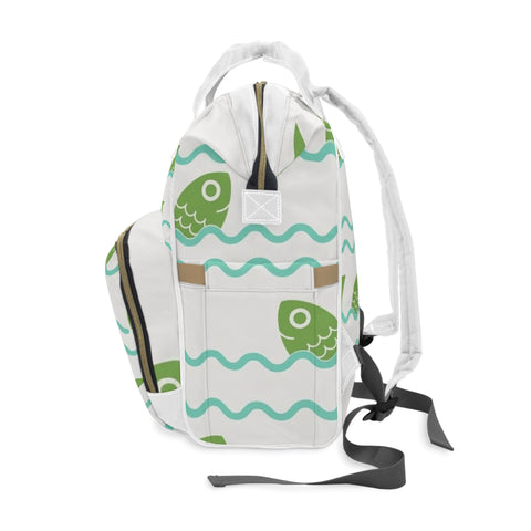 Cute Fish Print Multifunctional Diaper Backpack - Stylish Baby Bag for Moms and Dads
