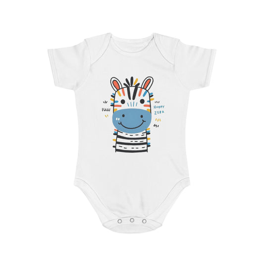 Happy Zebra Short Sleeve Baby Bodysuit - Cute Infant Outfit for Celebrations & Everyday Wear