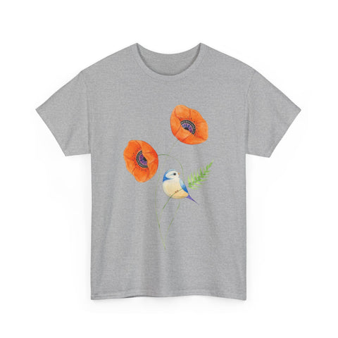 Floral Bird Unisex Cotton Tee | Nature Lover's Shirt | Gift for Spring | Casual Wear | Eco-Friendly Apparel