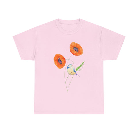 Floral Bird Unisex Cotton Tee | Nature Lover's Shirt | Gift for Spring | Casual Wear | Eco-Friendly Apparel