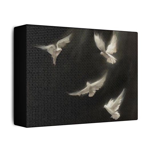Elegant Satin Canvas Wall Art - Graceful Doves in Flight