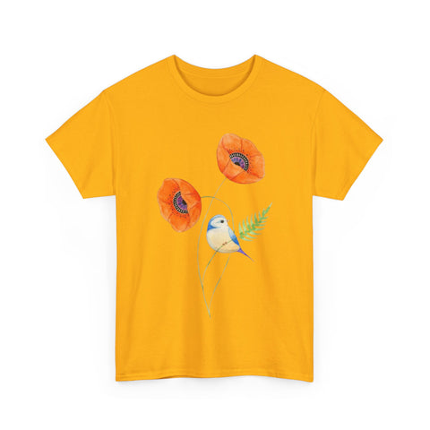 Floral Bird Unisex Cotton Tee | Nature Lover's Shirt | Gift for Spring | Casual Wear | Eco-Friendly Apparel