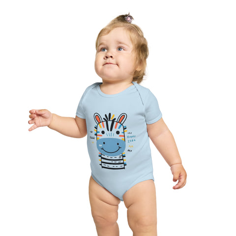 Happy Zebra Short Sleeve Baby Bodysuit - Cute Infant Outfit for Celebrations & Everyday Wear