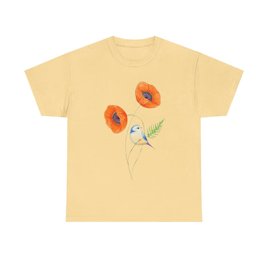 Floral Bird Unisex Cotton Tee | Nature Lover's Shirt | Gift for Spring | Casual Wear | Eco-Friendly Apparel