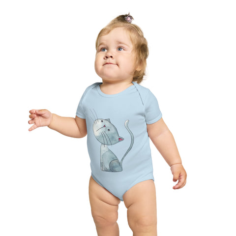 Adorable Cat Print Short Sleeve Baby Bodysuit for Newborns