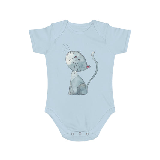 Adorable Cat Print Short Sleeve Baby Bodysuit for Newborns