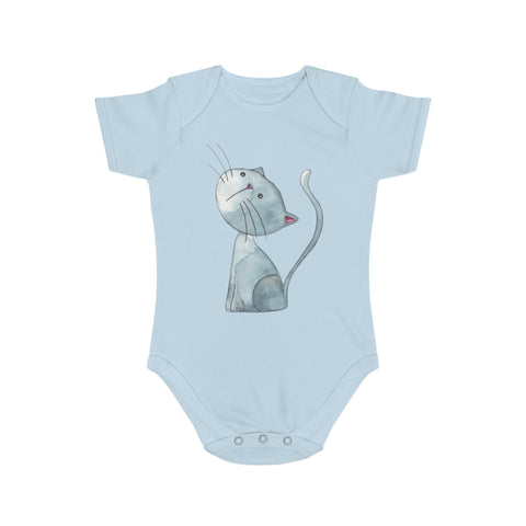 Adorable Cat Print Short Sleeve Baby Bodysuit for Newborns