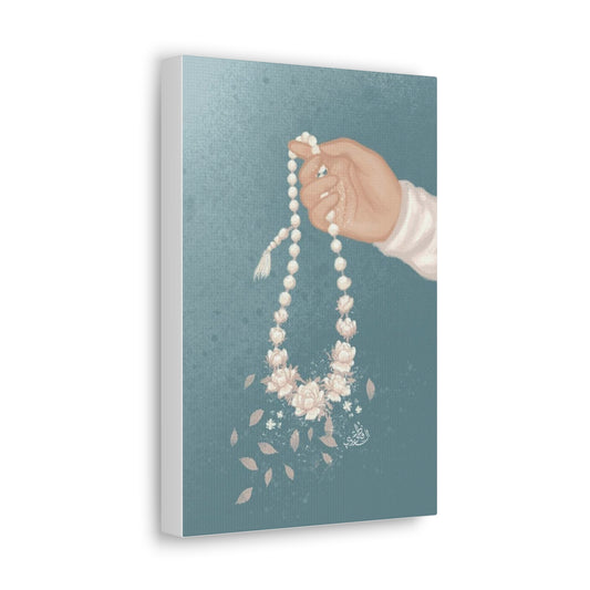 Floral Canvas Art Print - Hand Holding Elegant Necklace Decor