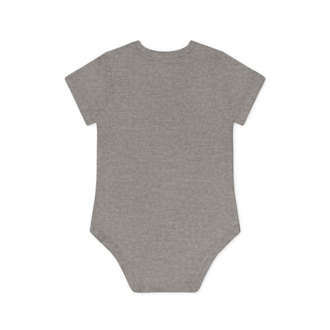 Cute Organic Baby Bodysuit with Rainbow and Teddy Bear Design