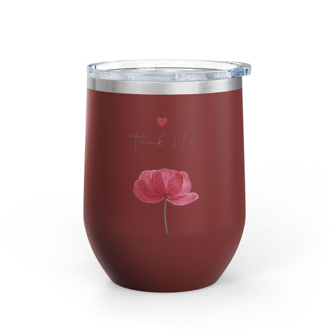 Floral Thank You Tumbler, 12oz | Gift for Wine Lovers, Wedding Favors, Birthday Drinkware, Personalized Gift, Floral Tumbler