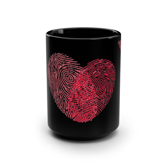 Fingerprint Heart Black Mug