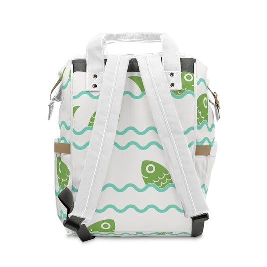 Cute Fish Print Multifunctional Diaper Backpack - Stylish Baby Bag for Moms and Dads