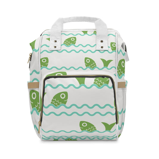 Cute Fish Print Multifunctional Diaper Backpack - Stylish Baby Bag for Moms and Dads