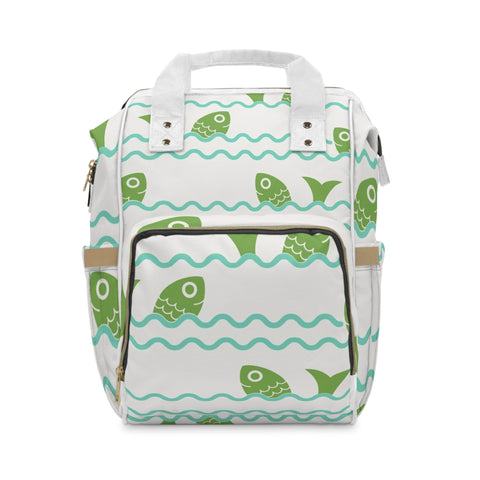 Cute Fish Print Multifunctional Diaper Backpack - Stylish Baby Bag for Moms and Dads