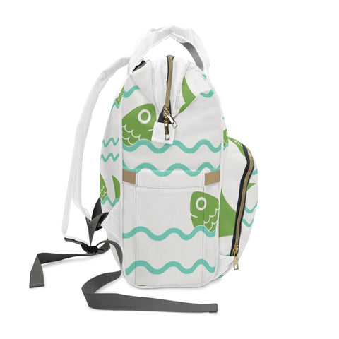 Cute Fish Print Multifunctional Diaper Backpack - Stylish Baby Bag for Moms and Dads