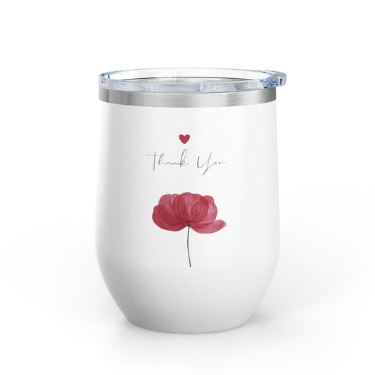 Floral Thank You Tumbler, 12oz | Gift for Wine Lovers, Wedding Favors, Birthday Drinkware, Personalized Gift, Floral Tumbler