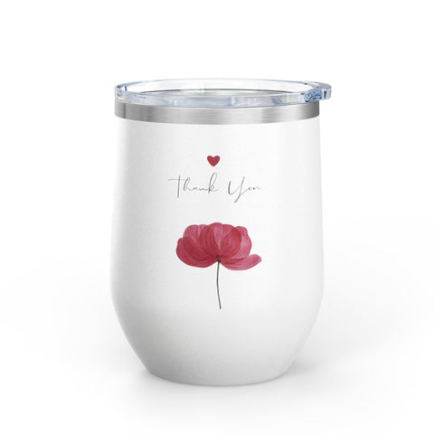 Floral Thank You Tumbler, 12oz | Gift for Wine Lovers, Wedding Favors, Birthday Drinkware, Personalized Gift, Floral Tumbler