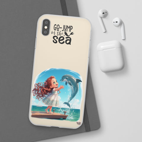 Cute Dolphin Phone Case, Go Jump in the Sea, Ocean Lover Gift, Beach Vibe Accessory, Summer Tech Gear, Kids Phone Cover