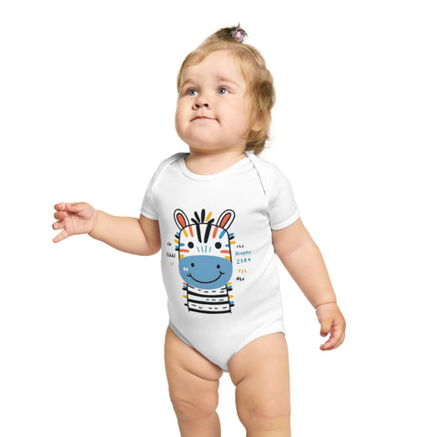 Happy Zebra Short Sleeve Baby Bodysuit - Cute Infant Outfit for Celebrations & Everyday Wear