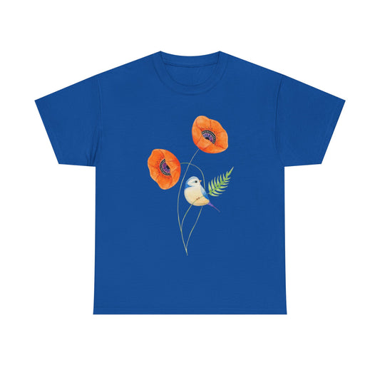 Floral Bird Unisex Cotton Tee | Nature Lover's Shirt | Gift for Spring | Casual Wear | Eco-Friendly Apparel