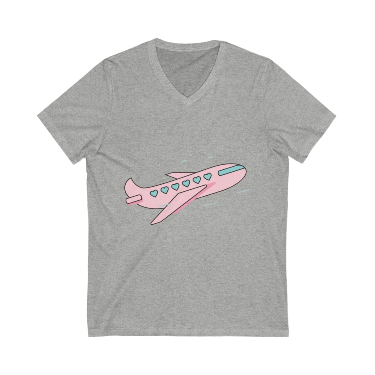 Cute Airplane V-Neck Tee for Travel Lovers, Unisex Travel Shirt, Adventure Outfit, Gift for Frequent Flyers, Jetsetter Apparel