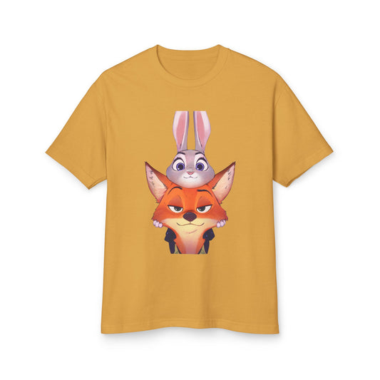 Cartoon Fox & Bunny Unisex Tee - Playful Graphic Cotton Shirt