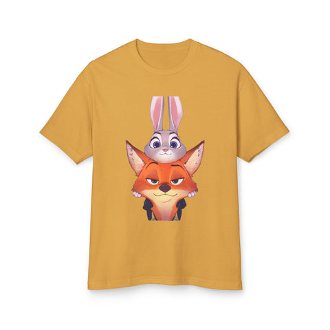 Cartoon Fox & Bunny Unisex Tee - Playful Graphic Cotton Shirt