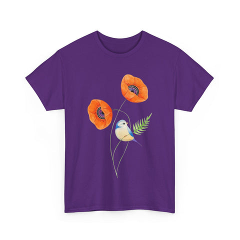 Floral Bird Unisex Cotton Tee | Nature Lover's Shirt | Gift for Spring | Casual Wear | Eco-Friendly Apparel