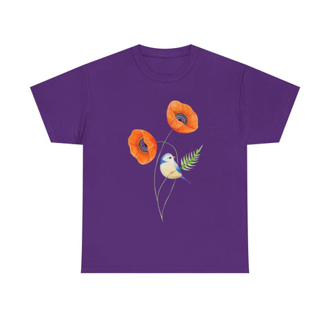 Floral Bird Unisex Cotton Tee | Nature Lover's Shirt | Gift for Spring | Casual Wear | Eco-Friendly Apparel