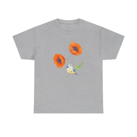 Floral Bird Unisex Cotton Tee | Nature Lover's Shirt | Gift for Spring | Casual Wear | Eco-Friendly Apparel