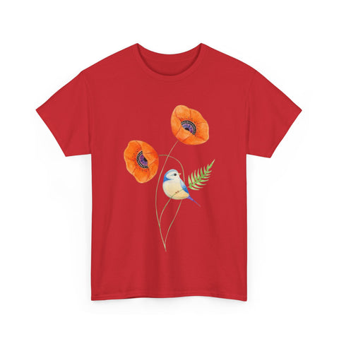 Floral Bird Unisex Cotton Tee | Nature Lover's Shirt | Gift for Spring | Casual Wear | Eco-Friendly Apparel