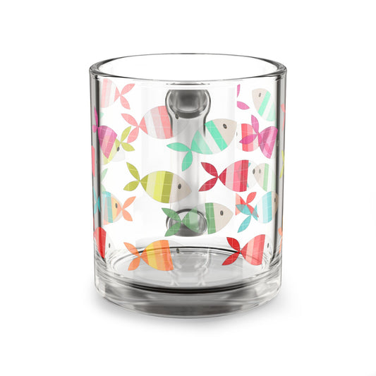 Colorful Fish Pattern Glass Mug - 10oz Decorative Drinkware