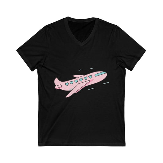 Cute Airplane V-Neck Tee for Travel Lovers, Unisex Travel Shirt, Adventure Outfit, Gift for Frequent Flyers, Jetsetter Apparel