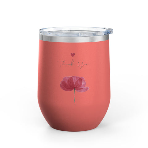 Floral Thank You Tumbler, 12oz | Gift for Wine Lovers, Wedding Favors, Birthday Drinkware, Personalized Gift, Floral Tumbler