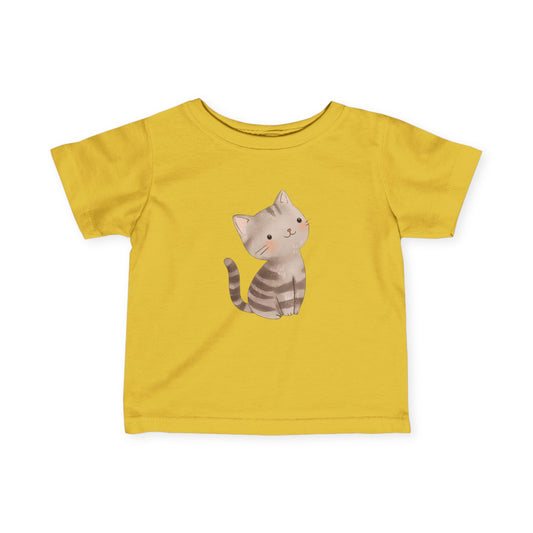 Cute Cat Infant Fine Jersey Tee - Adorable Yellow Baby T-Shirt