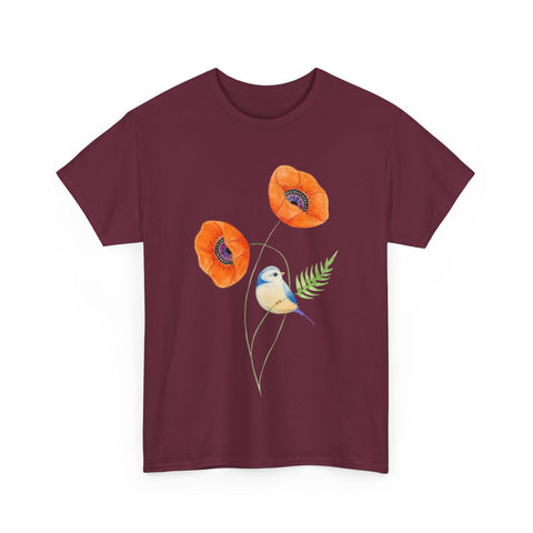 Floral Bird Unisex Cotton Tee | Nature Lover's Shirt | Gift for Spring | Casual Wear | Eco-Friendly Apparel