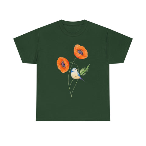 Floral Bird Unisex Cotton Tee | Nature Lover's Shirt | Gift for Spring | Casual Wear | Eco-Friendly Apparel